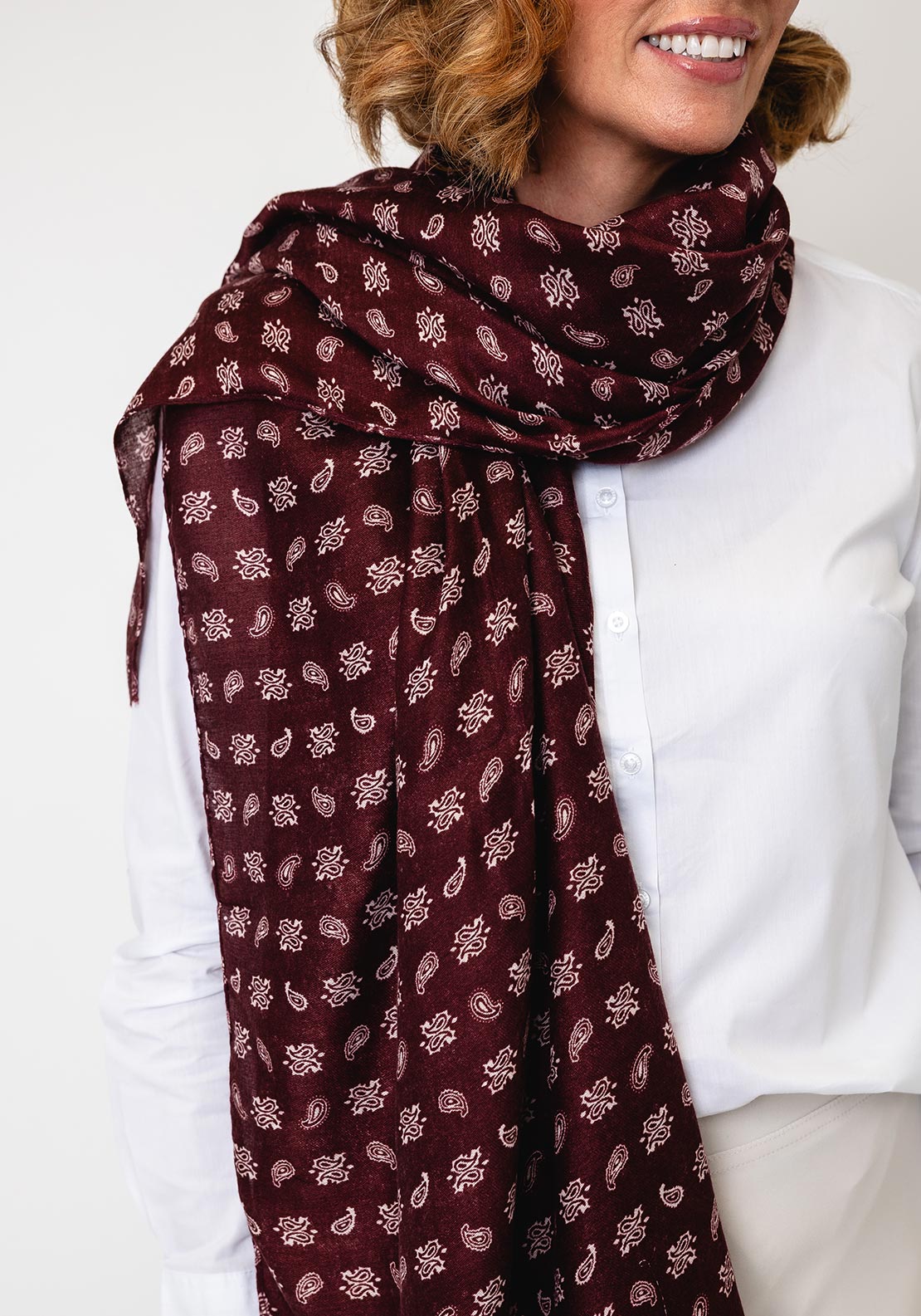 Serafina Collection Abstract Print Cotton-blend Scarf, Wine Multi