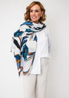 Serafina Collection Floral Print with Gold Jacquard Detail Scarf, Beige Multi