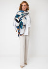 Serafina Collection Floral Print with Gold Jacquard Detail Scarf, Beige Multi