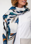 Serafina Collection Floral Print with Gold Jacquard Detail Scarf, Beige Multi