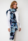 Serafina Collection Floral Print with Gold Jacquard Detail Scarf, Blue Multi