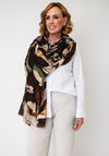 Serafina Collection Botanic Print with Gold Jacquard Detail Scarf, Brown Multi
