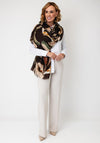 Serafina Collection Botanic Print with Gold Jacquard Detail Scarf, Brown Multi