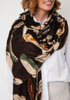 Serafina Collection Botanic Print with Gold Jacquard Detail Scarf, Brown Multi
