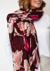 Serafina Collection Botanic Print with Gold Jacquard Detail Scarf, Wine Multi