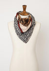 Serafina Collection One Size  Leopard Print with Border Detail Scarf, Beige Multi