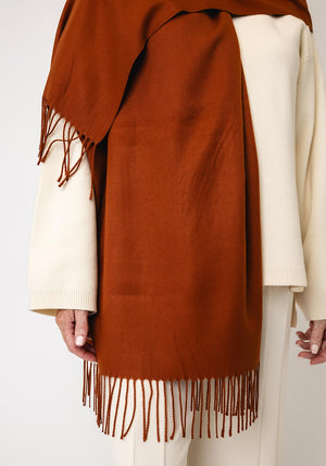 Serafina Collection Fringed Trim Cashmere-blend Pashmina, Orange