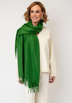 Serafina Collection Cashmere Fringed Trim Pashmina, Green