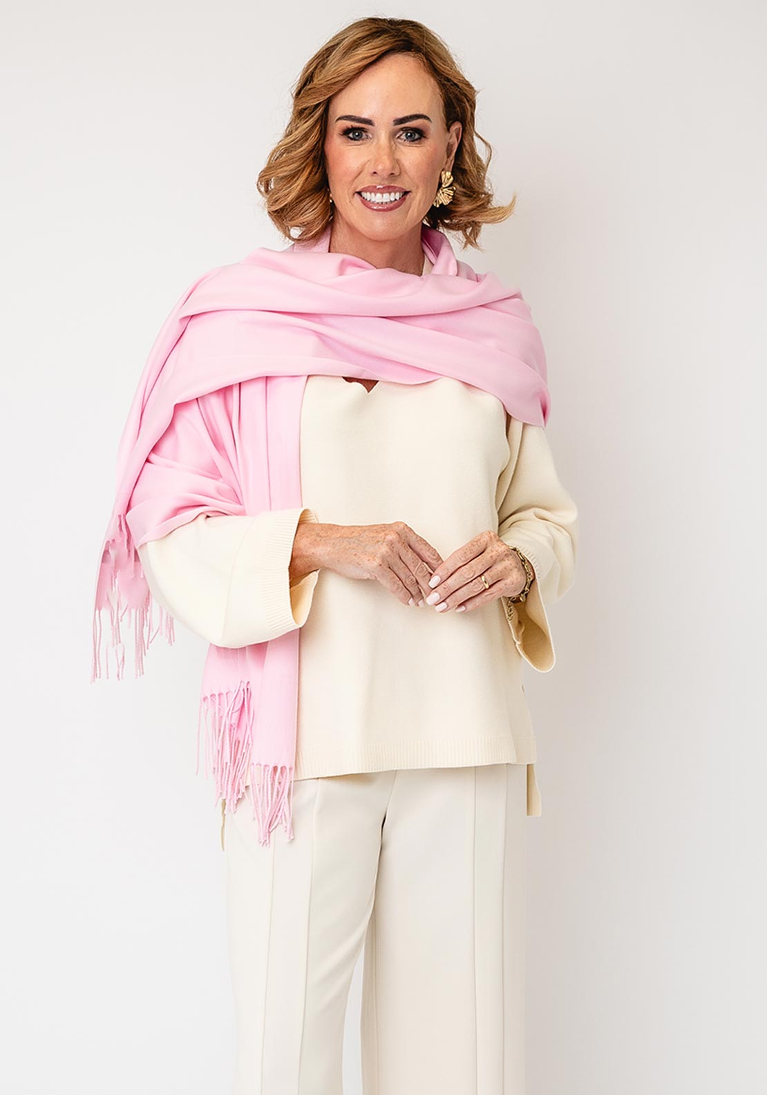 Serafina Collection Fringed Trim Pashmina, Pink