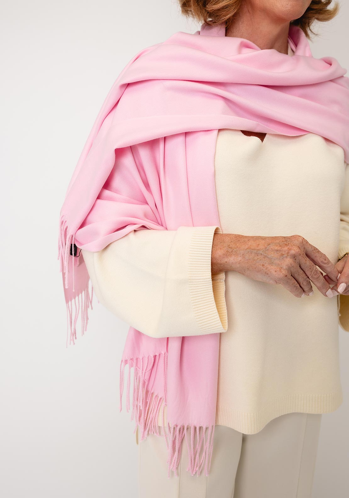 Serafina Collection Fringed Trim Pashmina, Pink