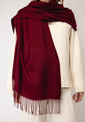 Serafina Collection Fringed Trim Cashmere Pashmina, Wine
