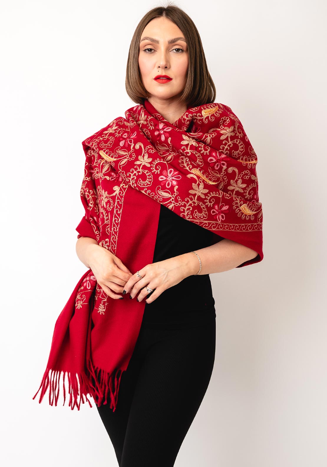 Serafina Collection Paisley Botanical Print Scarf, Red