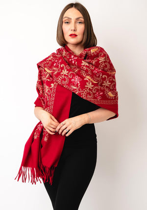 Serafina Collection Paisley Botanical Print Scarf, Red