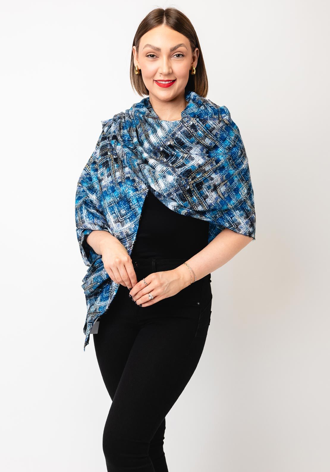 Serafina Collection Chevron Print Scarf, Blue