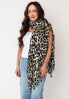 Serafina Collection Leopard Print with Tassel Detail Scarf, Beige Multi