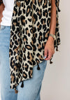 Serafina Collection Leopard Print with Tassel Detail Scarf, Beige Multi