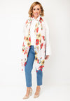Serafina Collection Floral Print with Tassels Scarf, White Multi