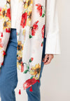 Serafina Collection Floral Print with Tassels Scarf, White Multi