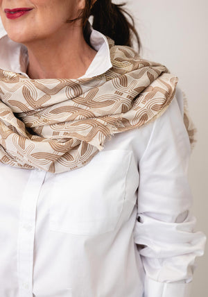 Serafina Collection Geometric Print Scarf, Beige