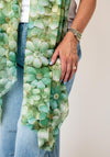 Serafina Collection Floral Print with Foil Detail Scarf, Green