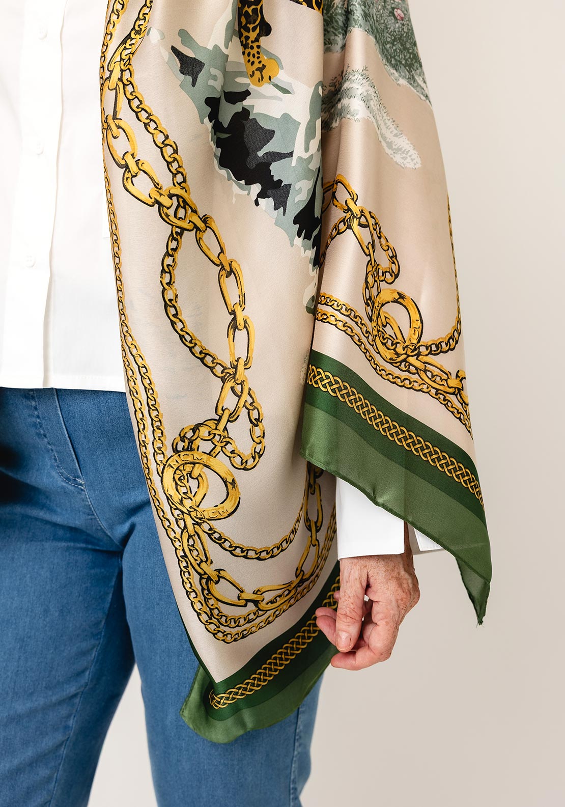 Serafina Collection Silk Blend Chain Print Pashmina Scarf, Green