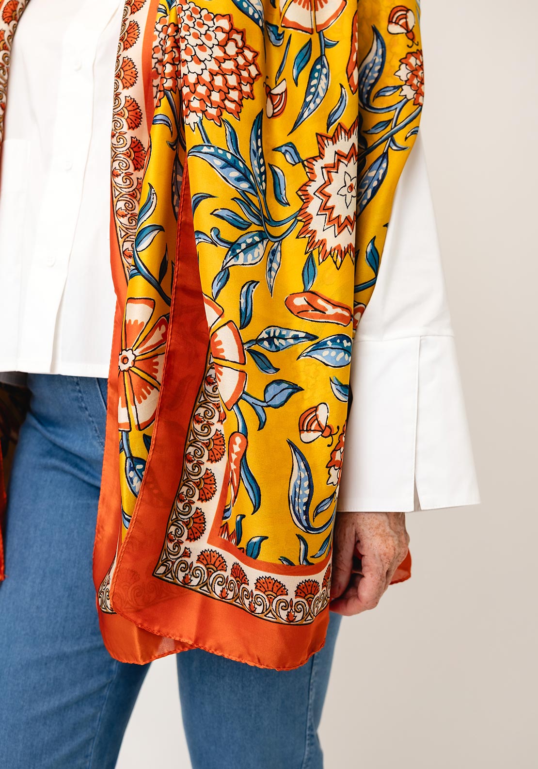 Serafina Collection Silk Blend Floral Print Pashmina Scarf, Orange