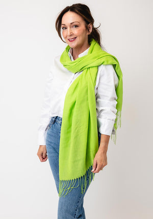 Serafina Lightweight Fringed Trim Pashmina Scarf, Green