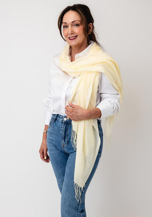 Serafina Lightweight Fringed Trim Pashmina Scarf, Light Yellow