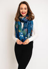 Serafina Collection Metallic Leaf Print Scarf, Blue