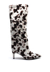 Zen Collection Cow Print Knee High Heeled Boots, White