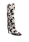 Zen Collection Cow Print Knee High Heeled Boots, White