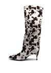 Zen Collection Cow Print Knee High Heeled Boots, White