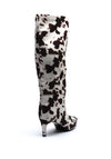 Zen Collection Cow Print Knee High Heeled Boots, White