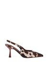 Zen Collection Cow Print Sling Back Heeled Shoe, Brown