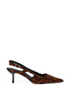Zen Collection Sling Back Leopard Print Kitten Heeled Shoes, Brown