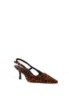 Zen Collection Sling Back Leopard Print Kitten Heeled Shoes, Brown