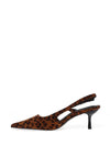 Zen Collection Sling Back Leopard Print Kitten Heeled Shoes, Brown