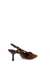 Zen Collection Sling Back Leopard Print Kitten Heeled Shoes, Brown