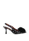 Zen Collection Sling Polka Dot Pom Pom Heeled Shoe, Black
