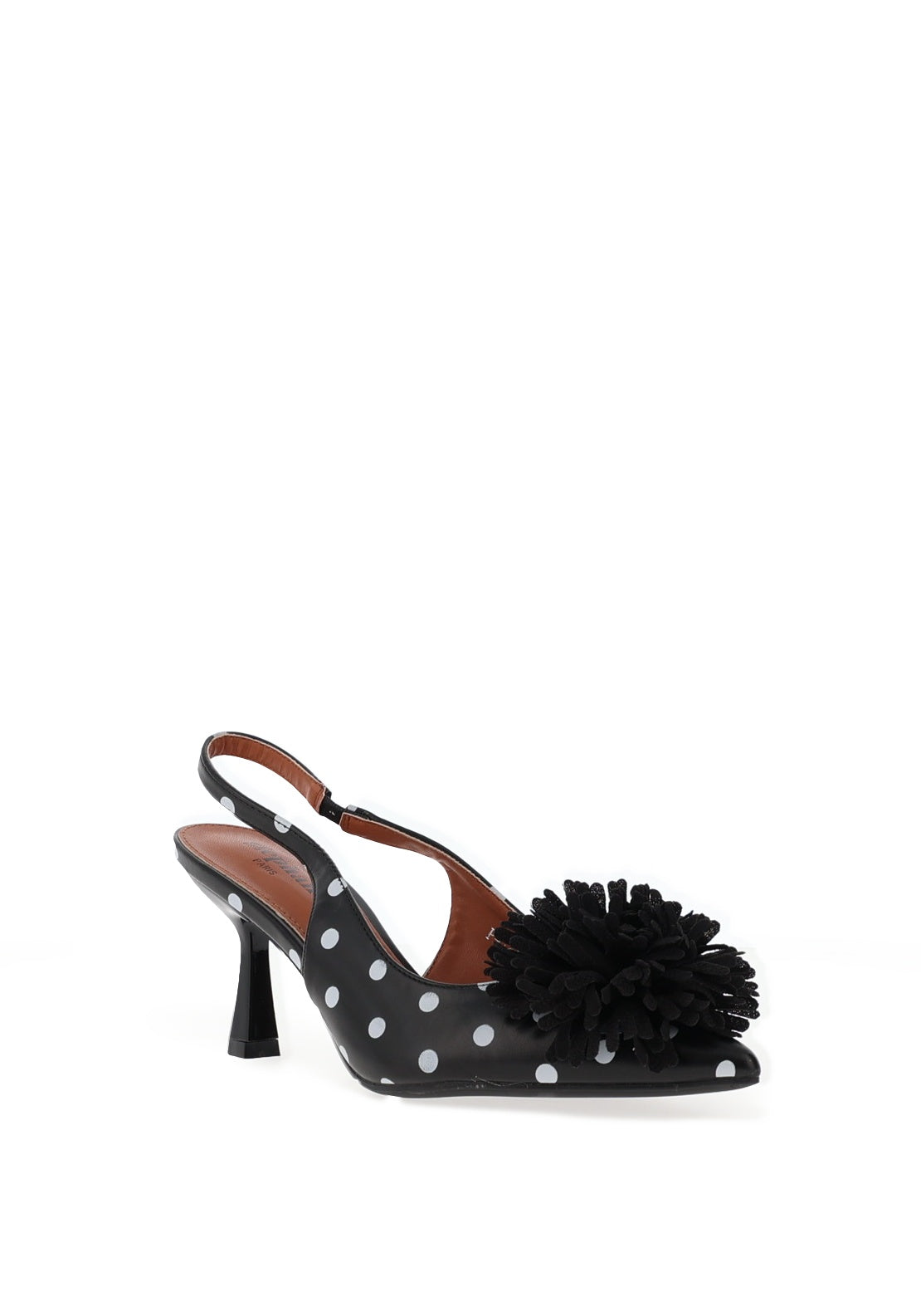 Zen Collection Sling Polka Dot Pom Pom Heeled Shoe, Black