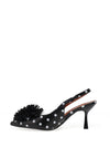 Zen Collection Sling Polka Dot Pom Pom Heeled Shoe, Black