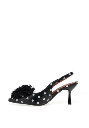 Zen Collection Sling Polka Dot Pom Pom Heeled Shoe, Black