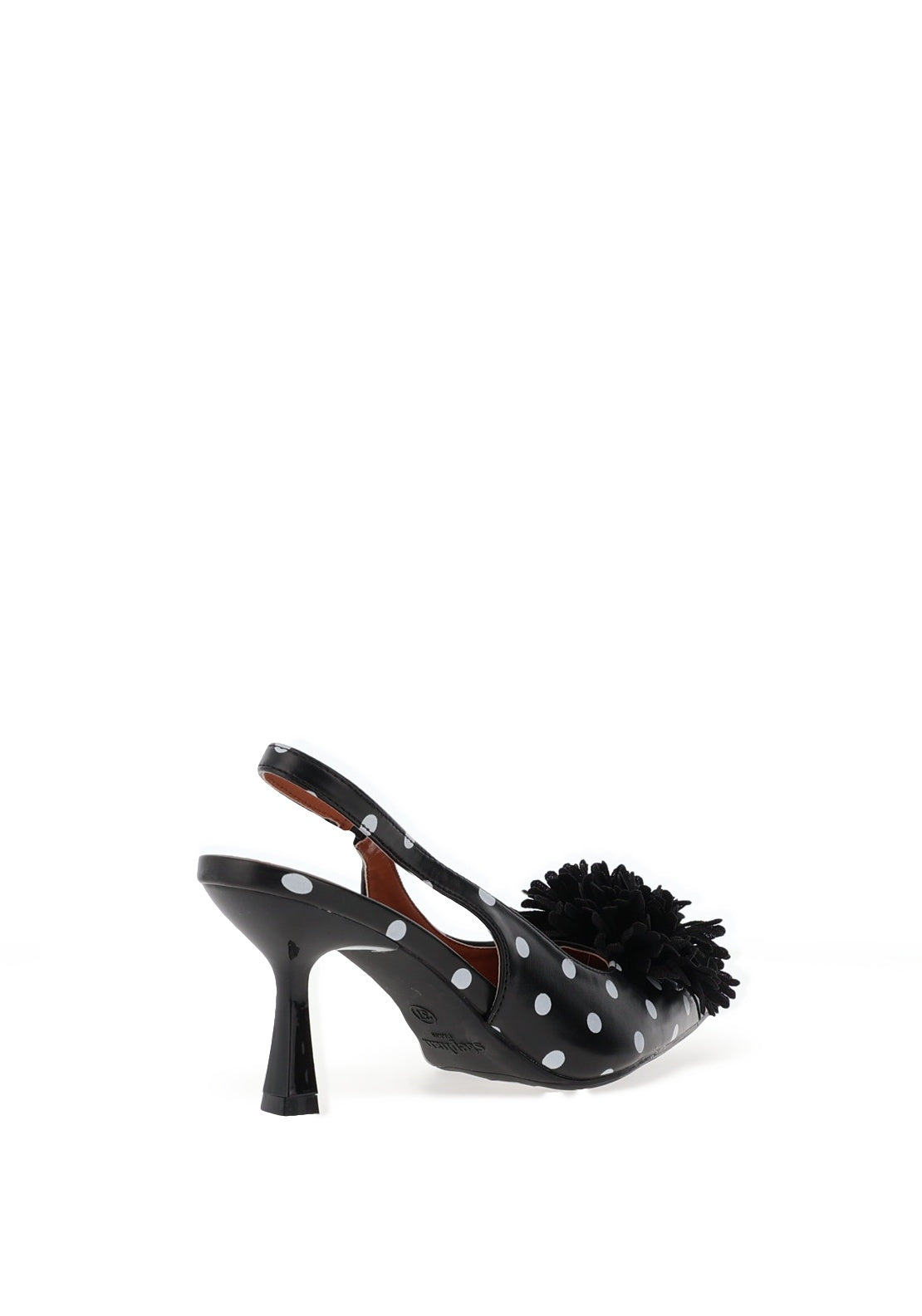 Zen Collection Sling Polka Dot Pom Pom Heeled Shoe, Black