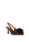 Zen Collection Sling Leopard Pom Pom Heeled Shoe, Tan