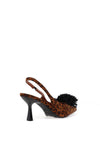 Zen Collection Sling Leopard Pom Pom Heeled Shoe, Tan