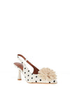 Zen Collection Sling Polka Dot Pom Pom Heeled Shoe, White