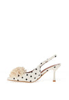 Zen Collection Sling Polka Dot Pom Pom Heeled Shoe, White