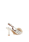 Zen Collection Sling Polka Dot Pom Pom Heeled Shoe, White