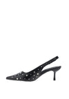 Zen Collection Sling Back Studded Kitten Heeled Shoes, Black
