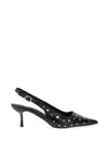 Zen Collection Sling Back Studded Kitten Heeled Shoes, Black